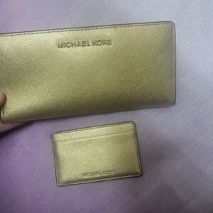 Michael Kors Gold Wallet and Card Holder Set